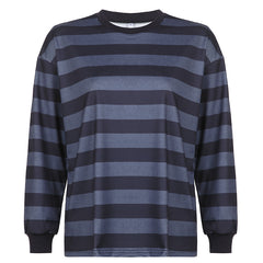 Crew Neck Striped Oversize Sweatshirt - fairypeony