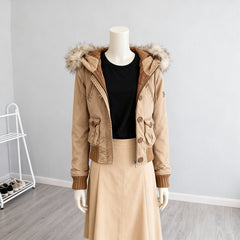 Washed Distressed Slim Jacket with Fur Collar