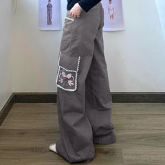 Aesthetic Lace Trim Pocket Cargo Pants