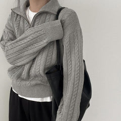 Dark Academia Half Zip Up Cable Knit Sweater