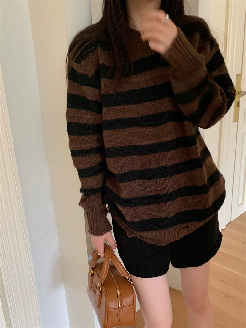 Vintage Round Neck 90s Striped Sweater - fairypeony