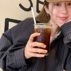 Lady's half-zipper hooded checked shirt