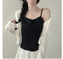 Lace Patchwork Front Tie Cami Top