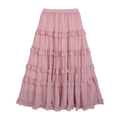French Ruffled Flared Chiffon Maxi Skirt - fairypeony