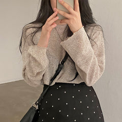 South Korea Chic Idle Style Thin Ice Silk Long Sleeve Knitwear