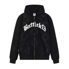 Oversized Star Print Zip Up Hoodie - fairypeony