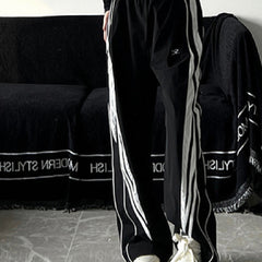Contrast Piping Black Sweatpants - fairypeony