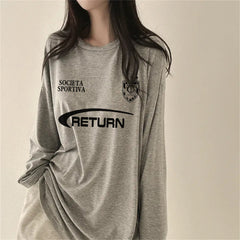 Vintage Round Neck Logo Print Oversized Tee - fairypeony