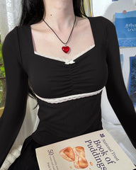 Aesthetic Lace Trim Square Collar Slim Tee