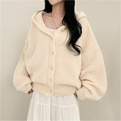 Solid Color Oversized Hooded Cardigan