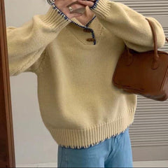 Knit Doll Collar Sweater – Contrast Trim Peter Pan Collar Pullover in 4 Colours