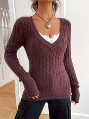V-Neck Pullover Slim-Fit Knit Sweater