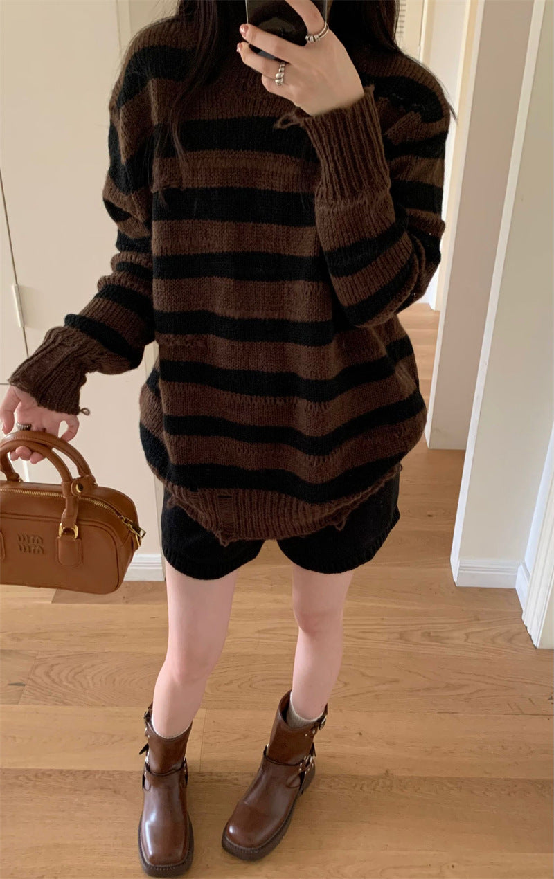 Vintage Round Neck 90s Striped Sweater - fairypeony