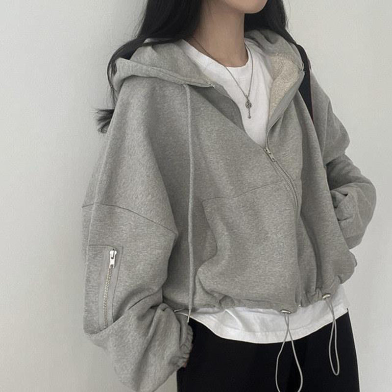 Oversized Zip Up Gray Hoodie - fairypeony