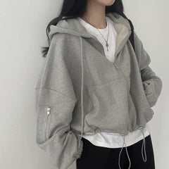 Oversized Zip Up Gray Hoodie - fairypeony