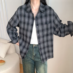 Retro Loose Plaid Shirt for Women