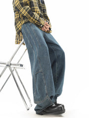 Vintage Washed Distressed Straight-Leg Jeans – Unisex Street Casual Denim