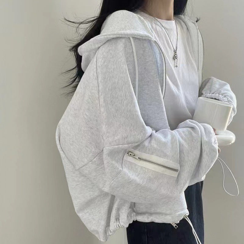 Oversized Zip Up Gray Hoodie - fairypeony