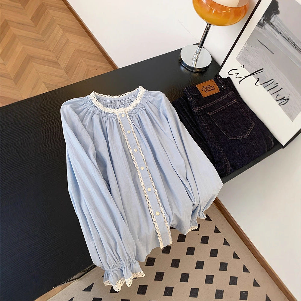 Korean Style Ruffled Patchwork Blouse - fairypeony