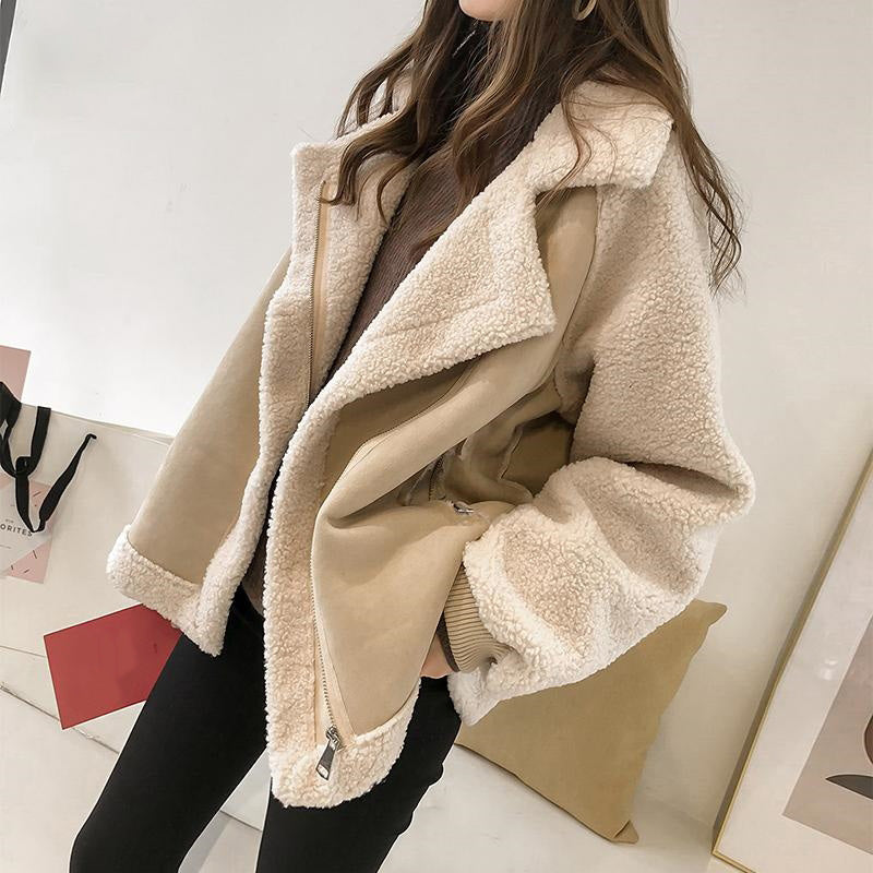 Lambswool Suede Patch Loose Jacket - fairypeony