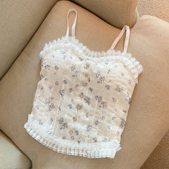 Aesthetic Lace Trim Floral Cami Top