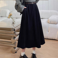 High Waist Corduroy Flared Maxi Skirt