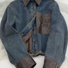 Designer Leather Accent Denim Jacket