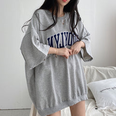 Embroidery Letter Oversized Half Sleeve Tee - fairypeony