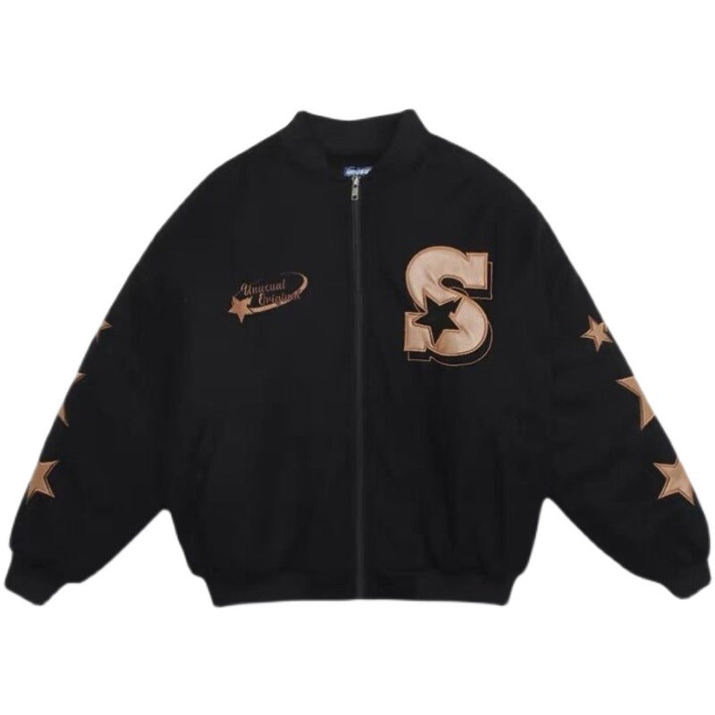 Street Embroidery Print Loose Baseball Jacket - fairypeony