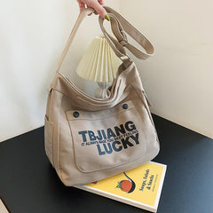 Letters Large Canvas Crossbody Bag - fairypeony