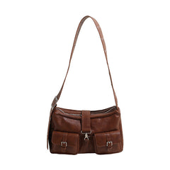 Vintage Pu Leather Buckled Shoulder Bag