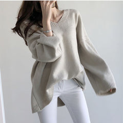 V-Neck Solid Color Loose Sweater