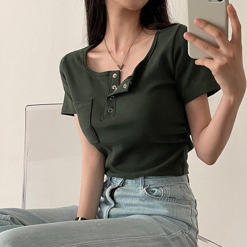 Button-down knitted short-sleeved shirt - fairypeony