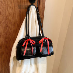 Aesthetic Ribbon Satchel Velvet Shoulder Bag