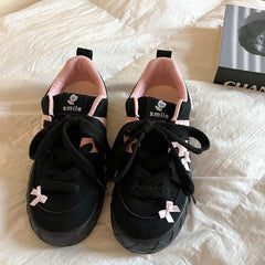 Vintage Platform Bow Striped Sneakers