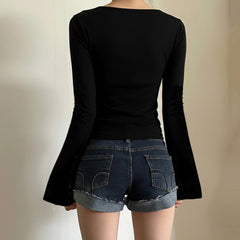 Lace Trimmed Doll Collar Slimming T-Shirt