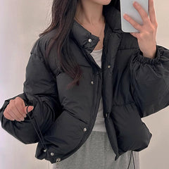 Solid Color Stand Collar Padded Coat