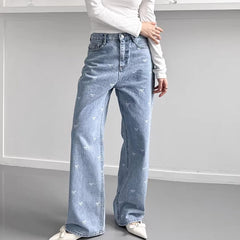 Vintage Wash Embroidered Bow Boyfriend Jeans