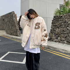Street Embroidery Print Loose Baseball Jacket - fairypeony