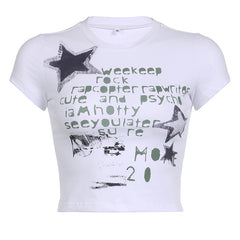 Graffiti Letter Star Print Short Sleeve Tee - fairypeony
