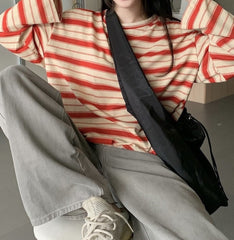 Vintage Striped Oversized Long Sleeve Tee