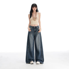 Womens High-Waisted Wide-Leg Denim Pants