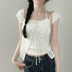 Floral Fake Two-piece halter Blouse - fairypeony