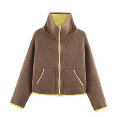 Womens Color-Blocking Lambswool Short Jacket