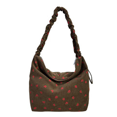 Strawberry Print Corduroy Shoulder Bag