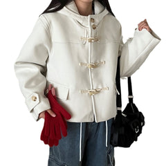 Vintage Duffle Button Hooded Wool Coat