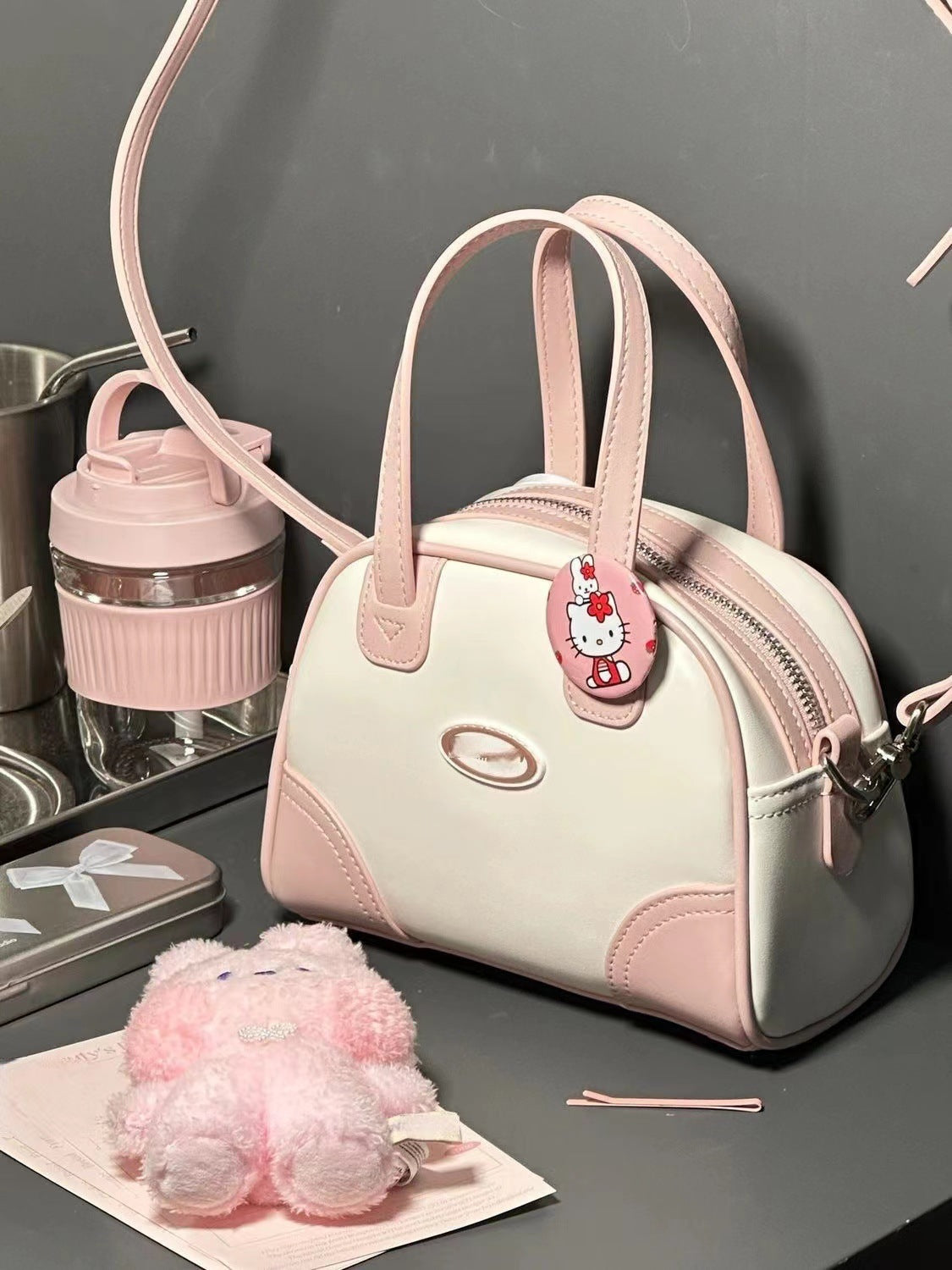 Pink and White Candy Crossbody Bag - fairypeony