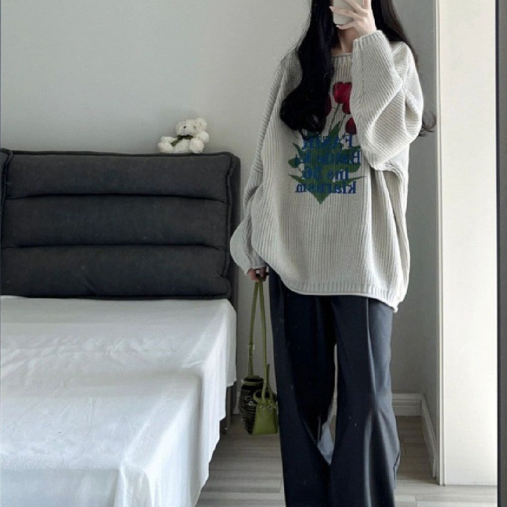 Tulip Jacquard Loose Sweater - fairypeony