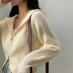 Double-headed Zipper Solid Color Hooded Cardigan