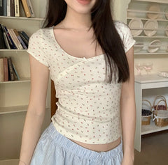 Bow Floral Print Short Sleeve Tee
